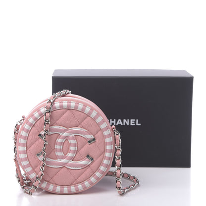Chanel Caviar Quilted Filigree Round Clutch With Chain Pink White 11 of 11