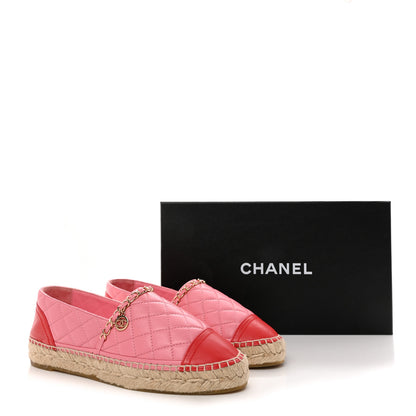 Chanel Lambskin Quilted CC Chain Espadrilles 38 Pink Red 10 of 10