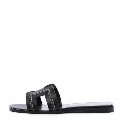 Hermes Calfskin Pique Oran Sandals 39 Black 1 of 9