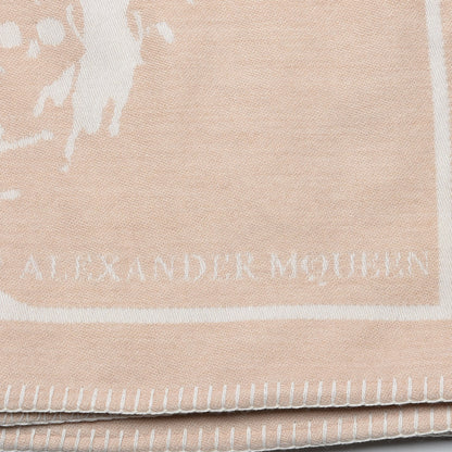 Alexander McQueen Wool Cashmere Roses Skull Blanket Ivory Havana Beige 4 of 5