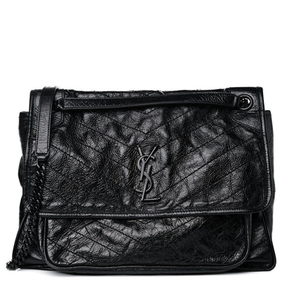 Saint Laurent Crinkled Calfskin Matelasse Monogram Medium Niki Chain Satchel Black 1 of 15