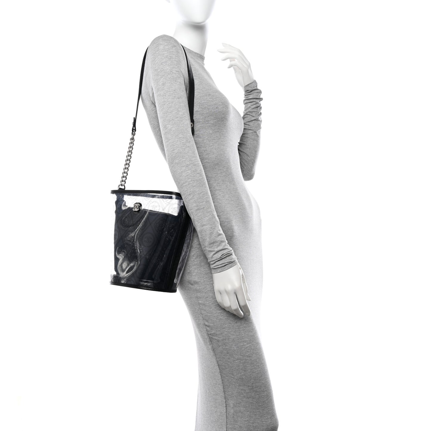 Crumpled Calfskin PVC Bucket Bag Black