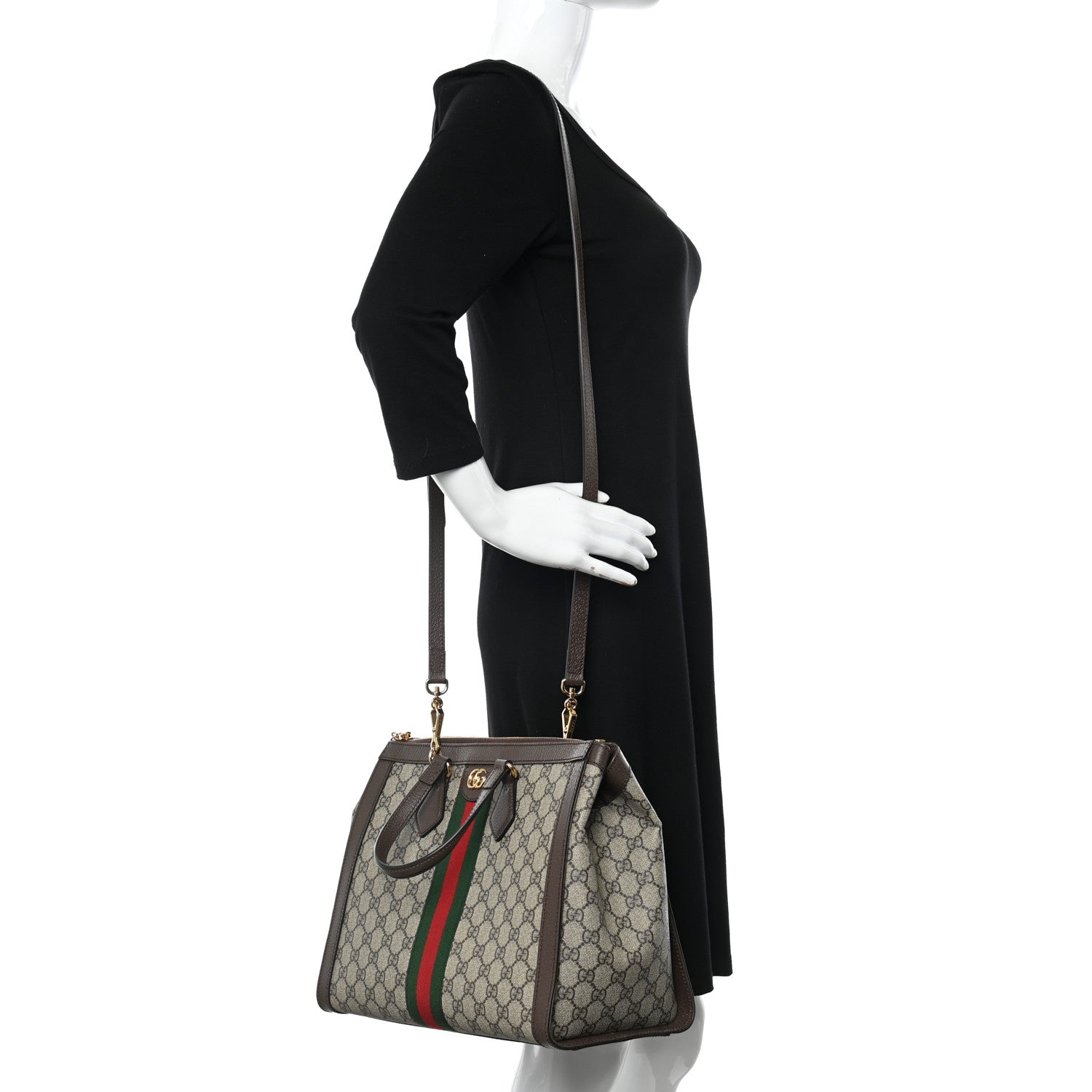 Gucci GG Supreme Monogram Web Medium Ophidia Tote Bag Brown 3 of 11
