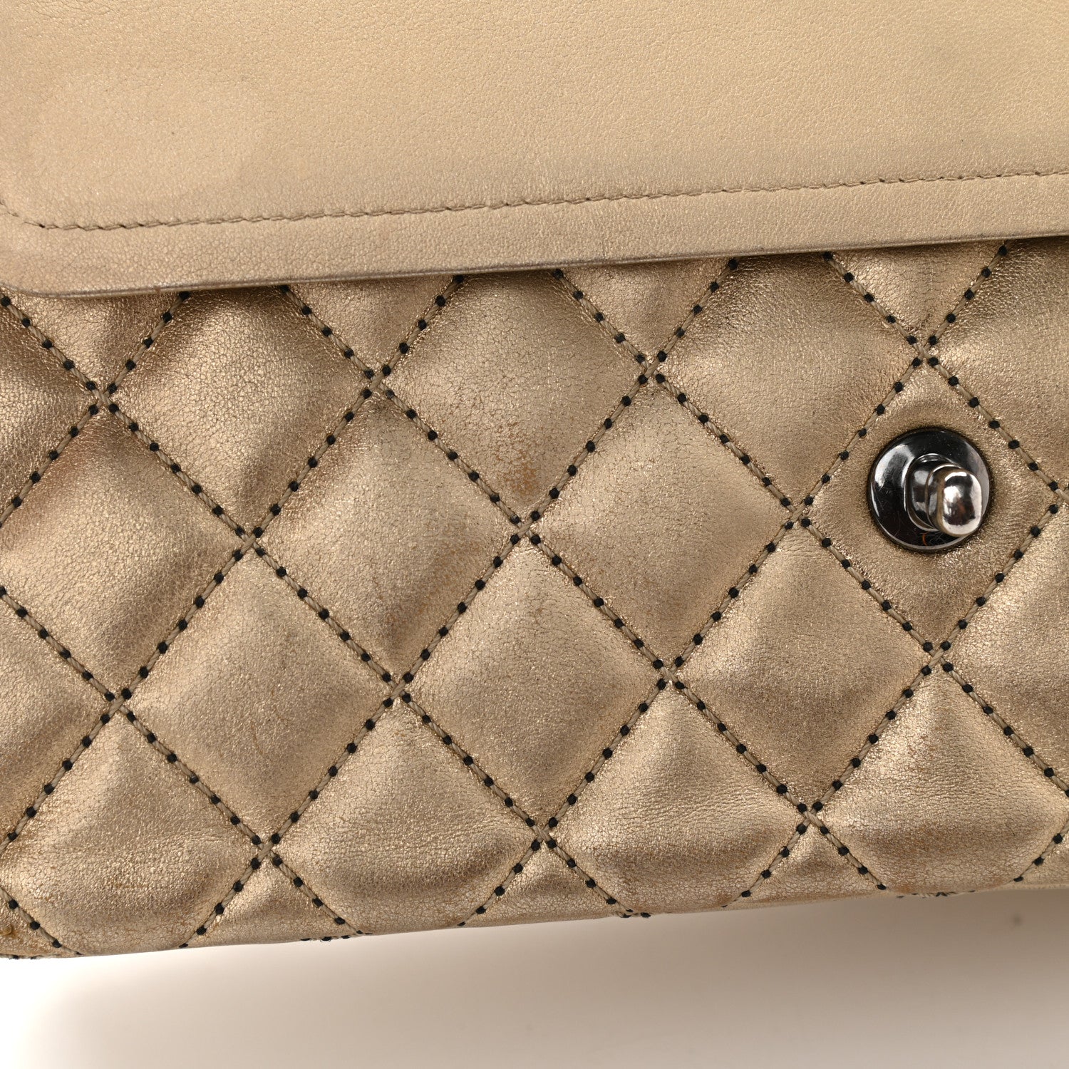 Chanel Metallic Washed Lambskin Quilted Jumbo Double Flap Dark Gold Black 12 of 15