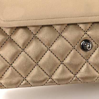 Chanel Metallic Washed Lambskin Quilted Jumbo Double Flap Dark Gold Black 12 of 15