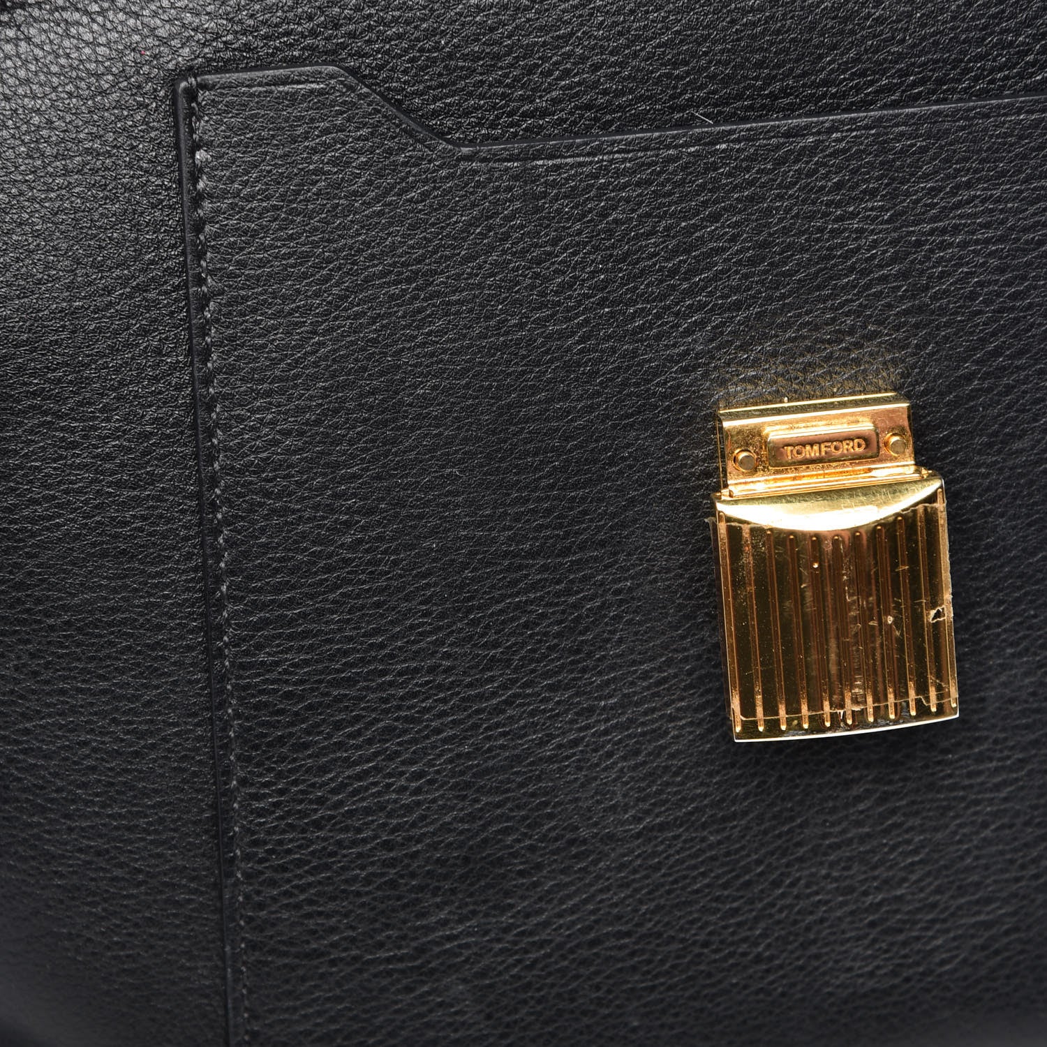 Tom Ford Calfskin Medium Leonica Padlock Satchel Bag Black 7 of 14
