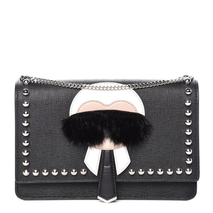 Fendi Vitello Elite Mink Fur Studded Karlito Tube Wallet on Chain Black 1 of 11