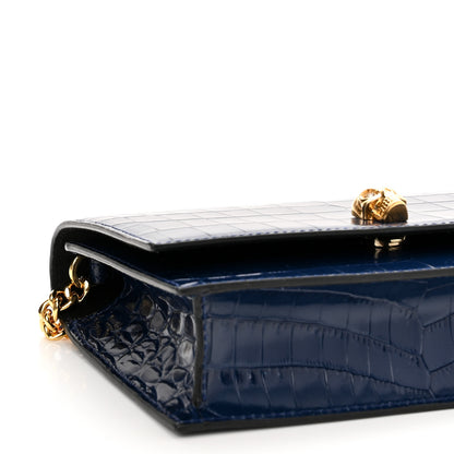 Alexander McQueen Calfskin Crocodile Embossed Skull Mini Crossbody Bag Deep Lapis Blue 8 of 11