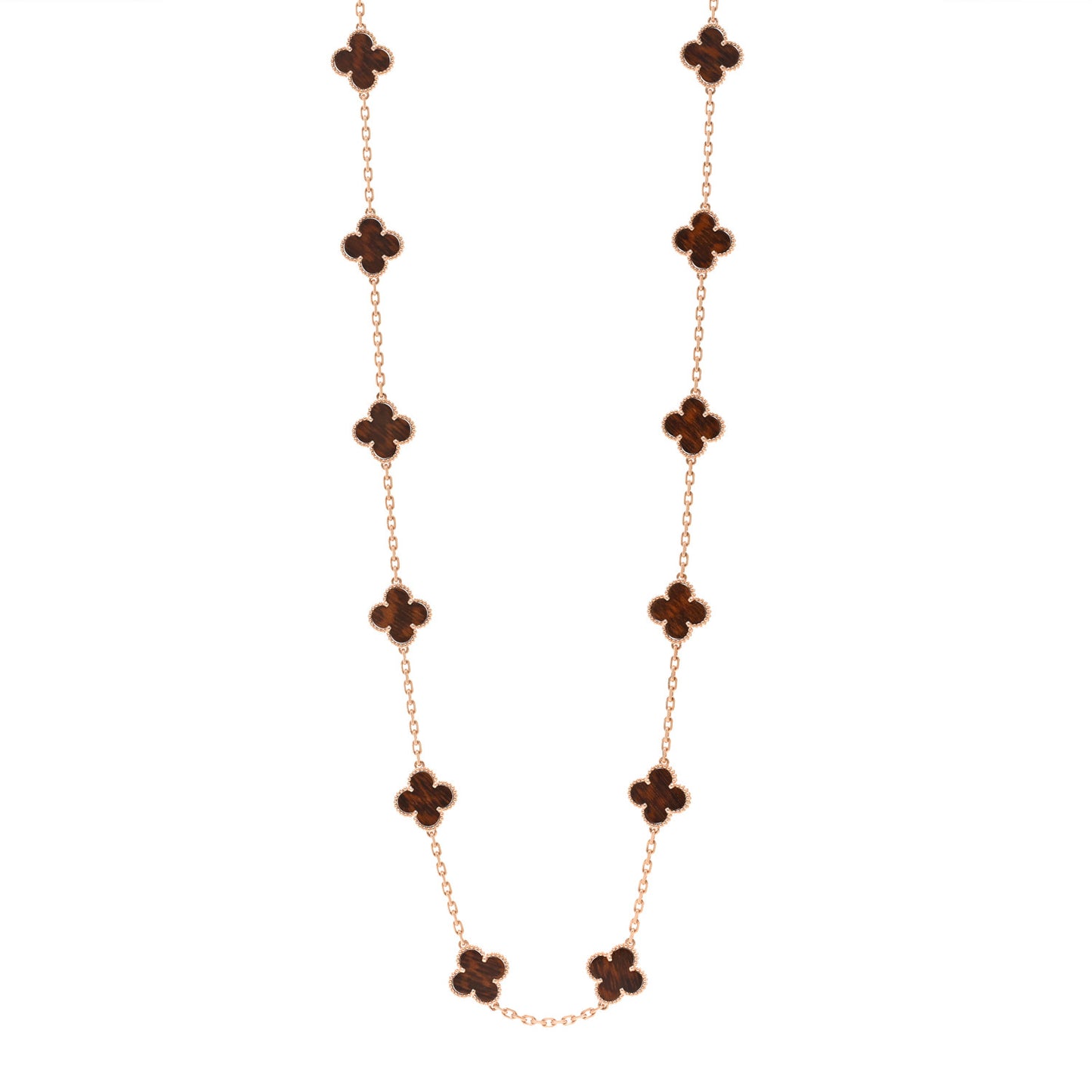 18K Rose Gold Letterwood 20 Motifs Vintage Alhambra Necklace