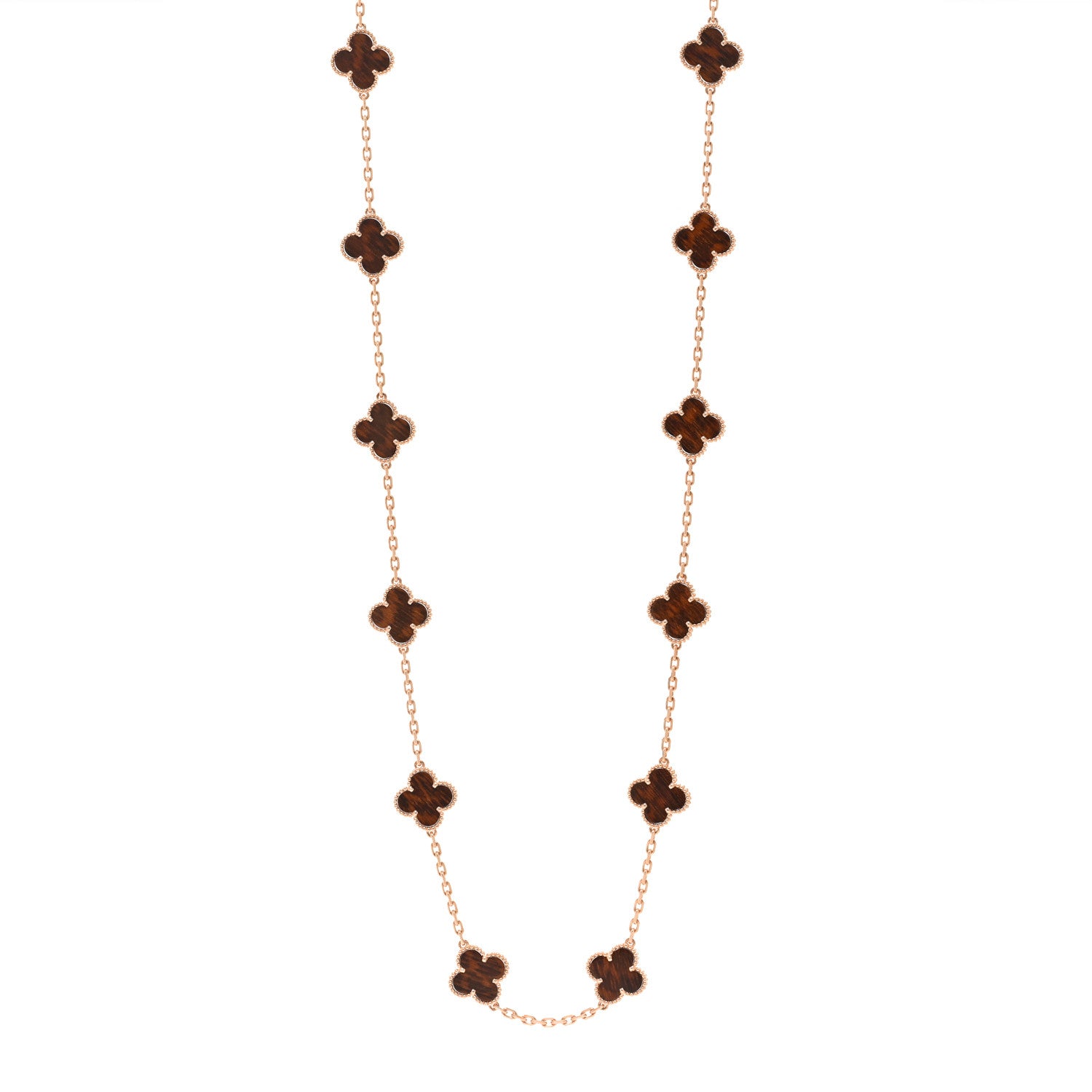 Van Cleef & Arpels 18K Rose Gold Letterwood 20 Motifs Vintage Alhambra Necklace 1 of 6