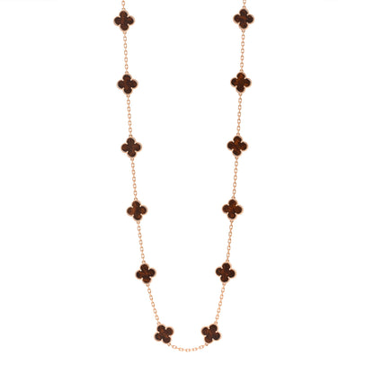 Van Cleef & Arpels 18K Rose Gold Letterwood 20 Motifs Vintage Alhambra Necklace 1 of 6