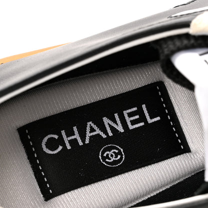 Chanel Calfskin Embossed Suede Womens CC Sneakers 36 Black White 7 of 9