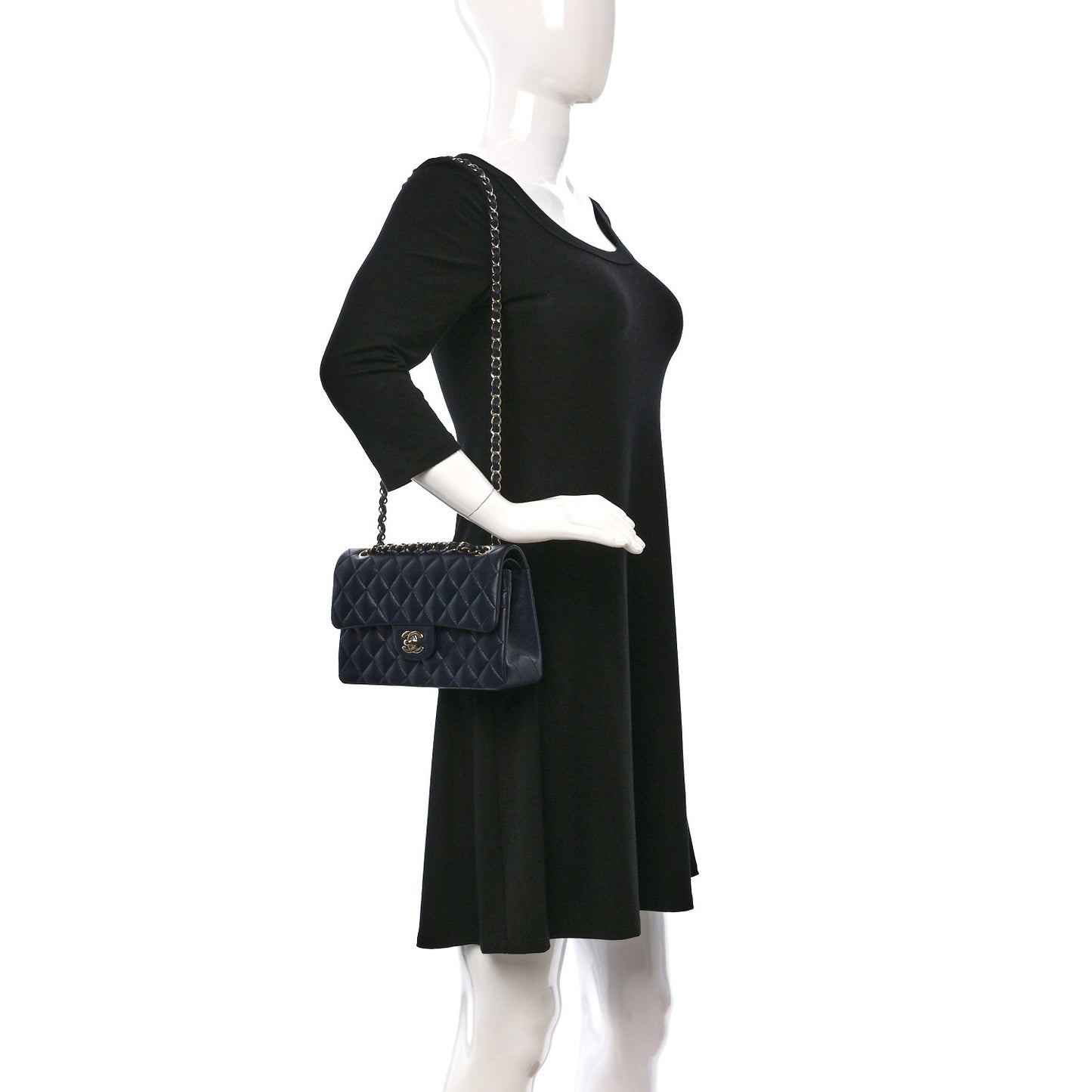 Caviar Quilted Small Double Flap Navy