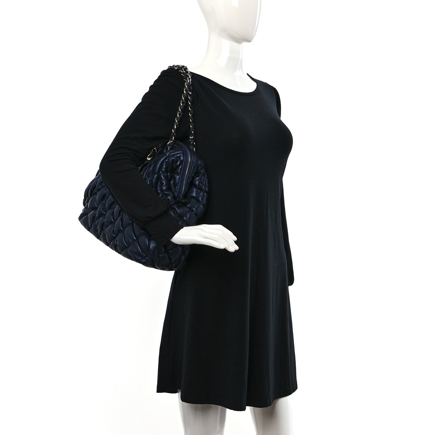 Chanel Calfskin Bubble Quilt Frame Bag Blue 2 of 10