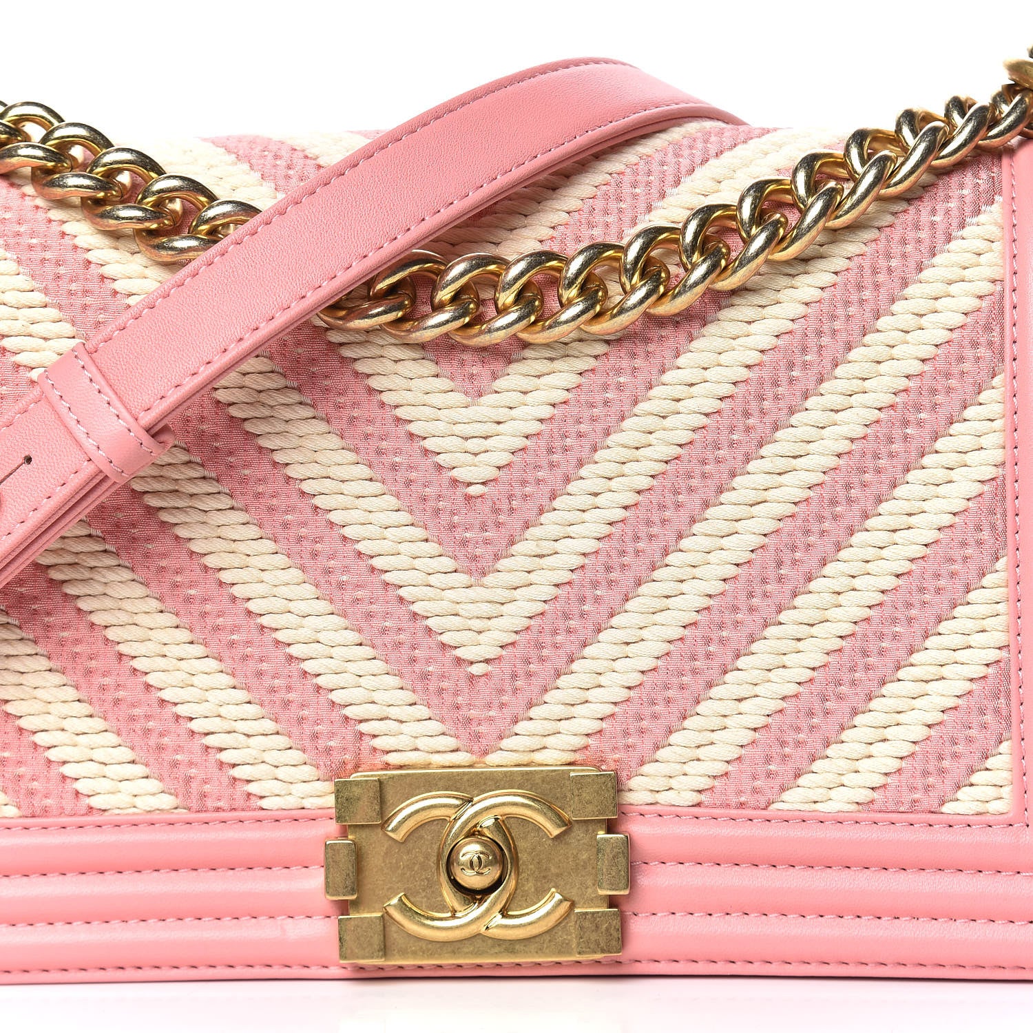 Chanel Fabric Chevron Braided Medium Boy Flap Light Pink Ivory 8 of 15
