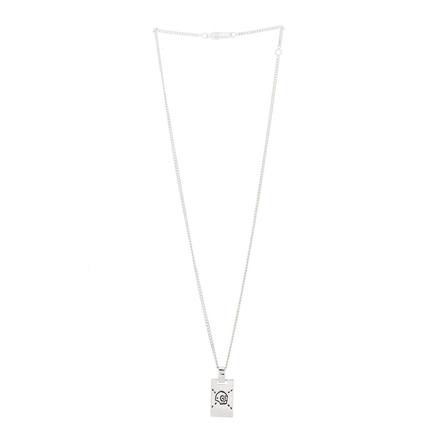 Sterling Silver GucciGhost Hamlet Skull Dog Tag Pendant Necklace