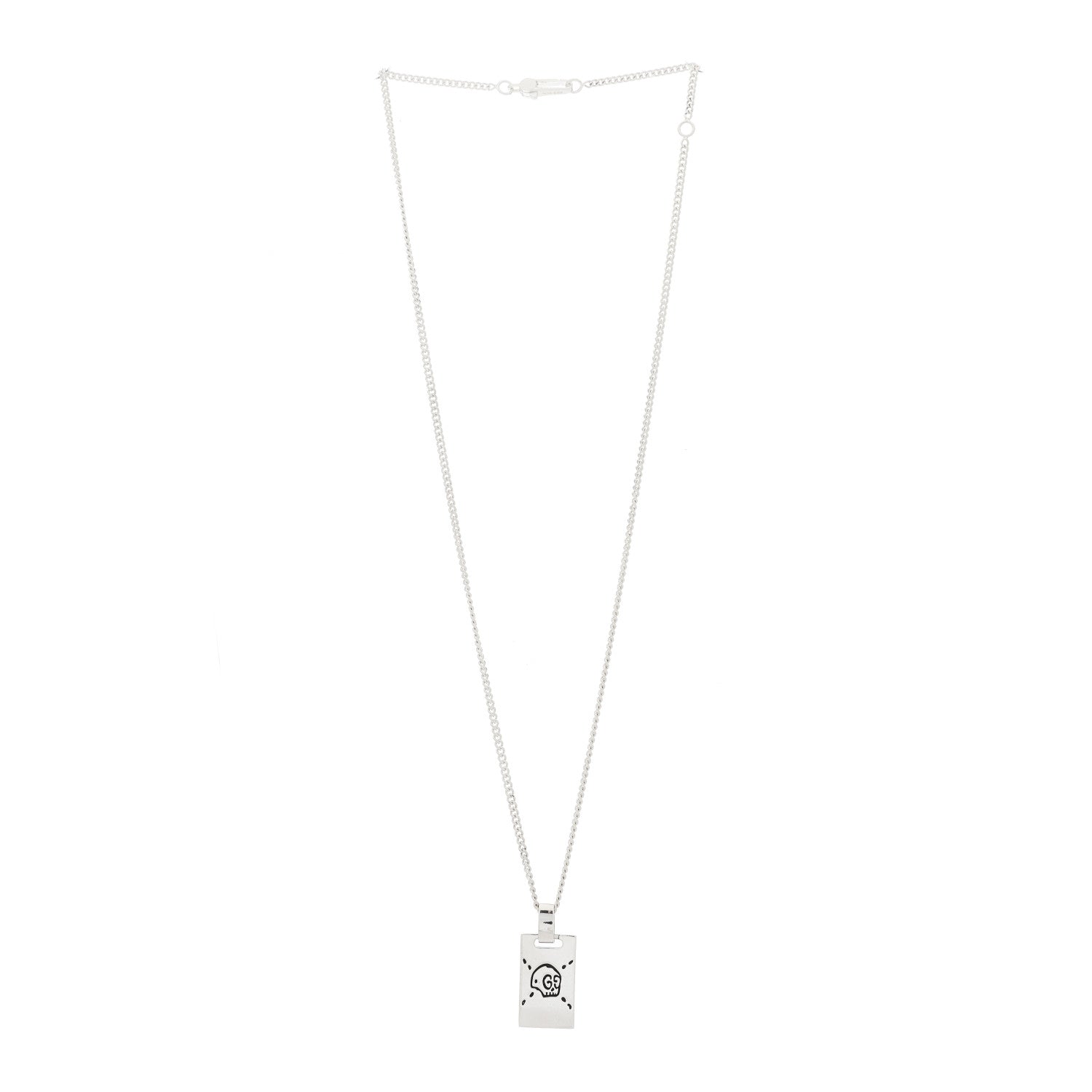 Gucci Sterling Silver GucciGhost Hamlet Skull Dog Tag Pendant Necklace 2 of 5