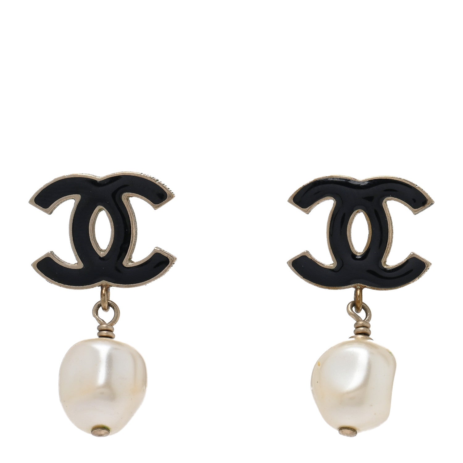 Chanel Enamel Pearl Pearl CC Drop Earrings Black 1 of 4