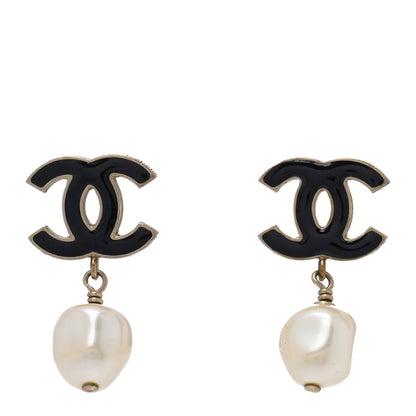 Chanel Enamel Pearl Pearl CC Drop Earrings Black 1 of 4