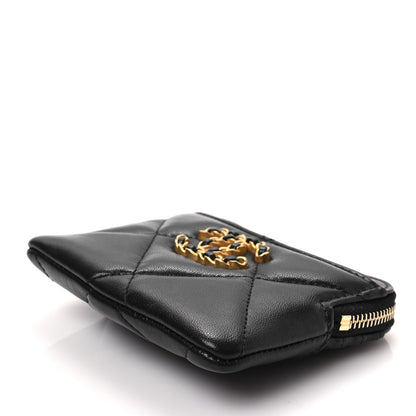 Chanel Lambskin Quilted Chanel 19 Zip Card Holder Wallet Black 8 of 8
