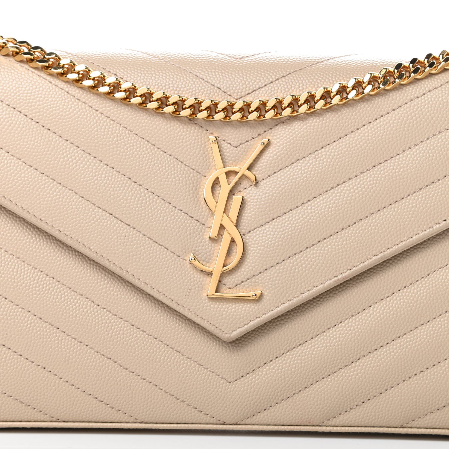 Saint Laurent Grain De Poudre Matelasse Chevron Monogram Chain Wallet Nude Powder 9 of 14