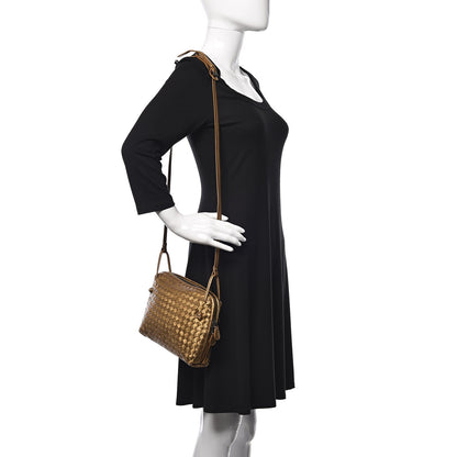 Bottega Veneta Metallic Grosgrain Intrecciato Pillow Crossbody Messenger Dark Gold 2 of 10