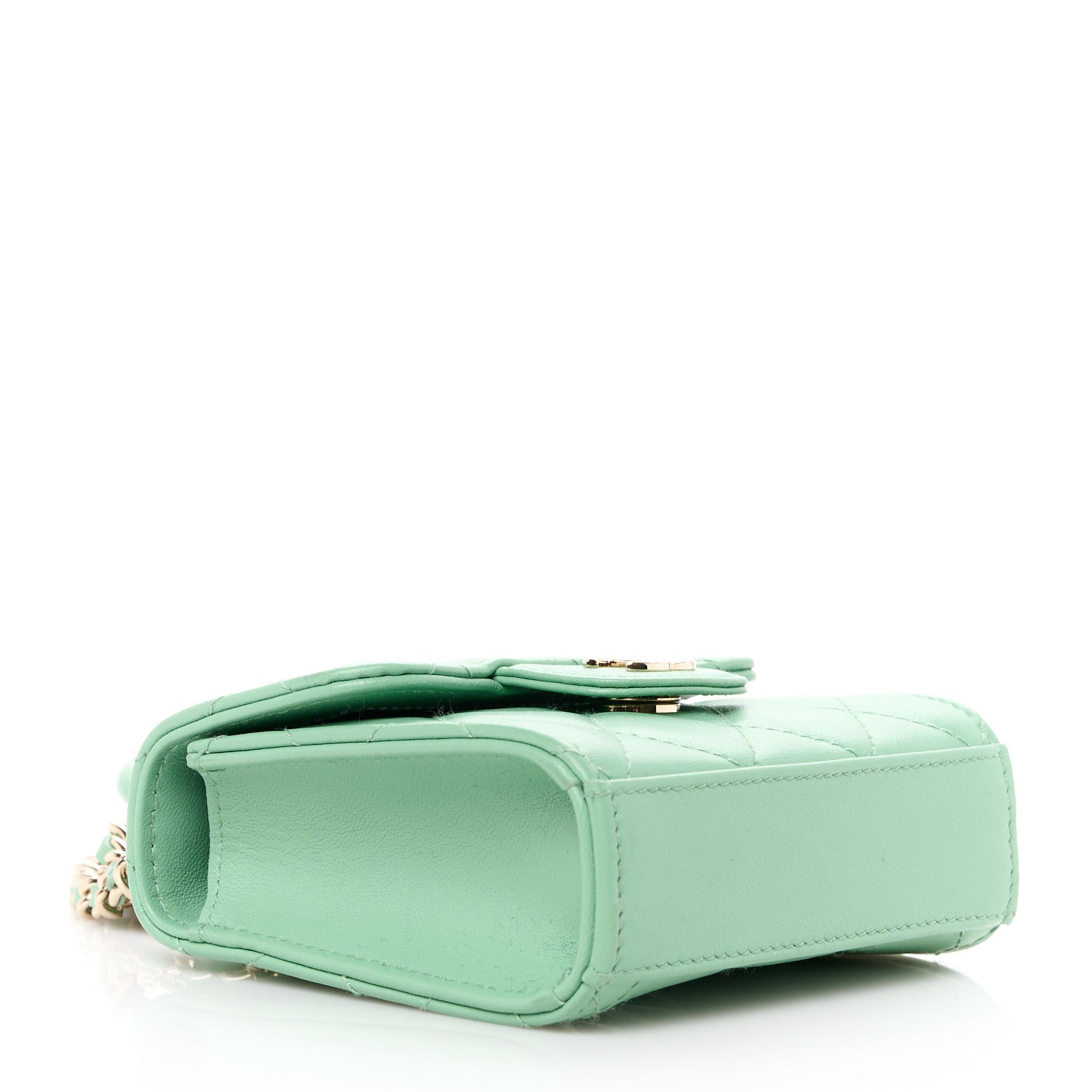 Chanel Lambskin Quilted Top Handle Flap Clutch With Chain Light Green 4 of 11