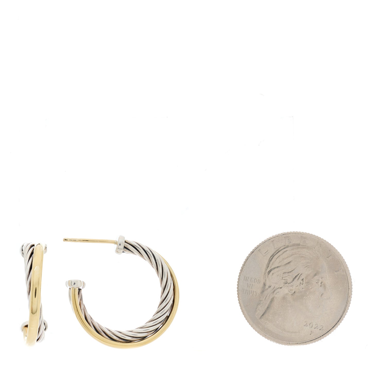Sterling Silver 18K Yellow Gold 23mm Crossover Cable Hoop Earrings