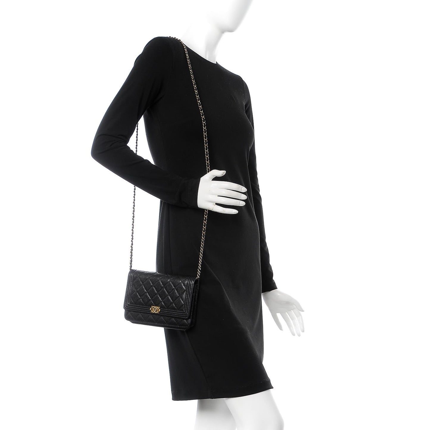 Caviar Quilted Boy Wallet On Chain WOC Black