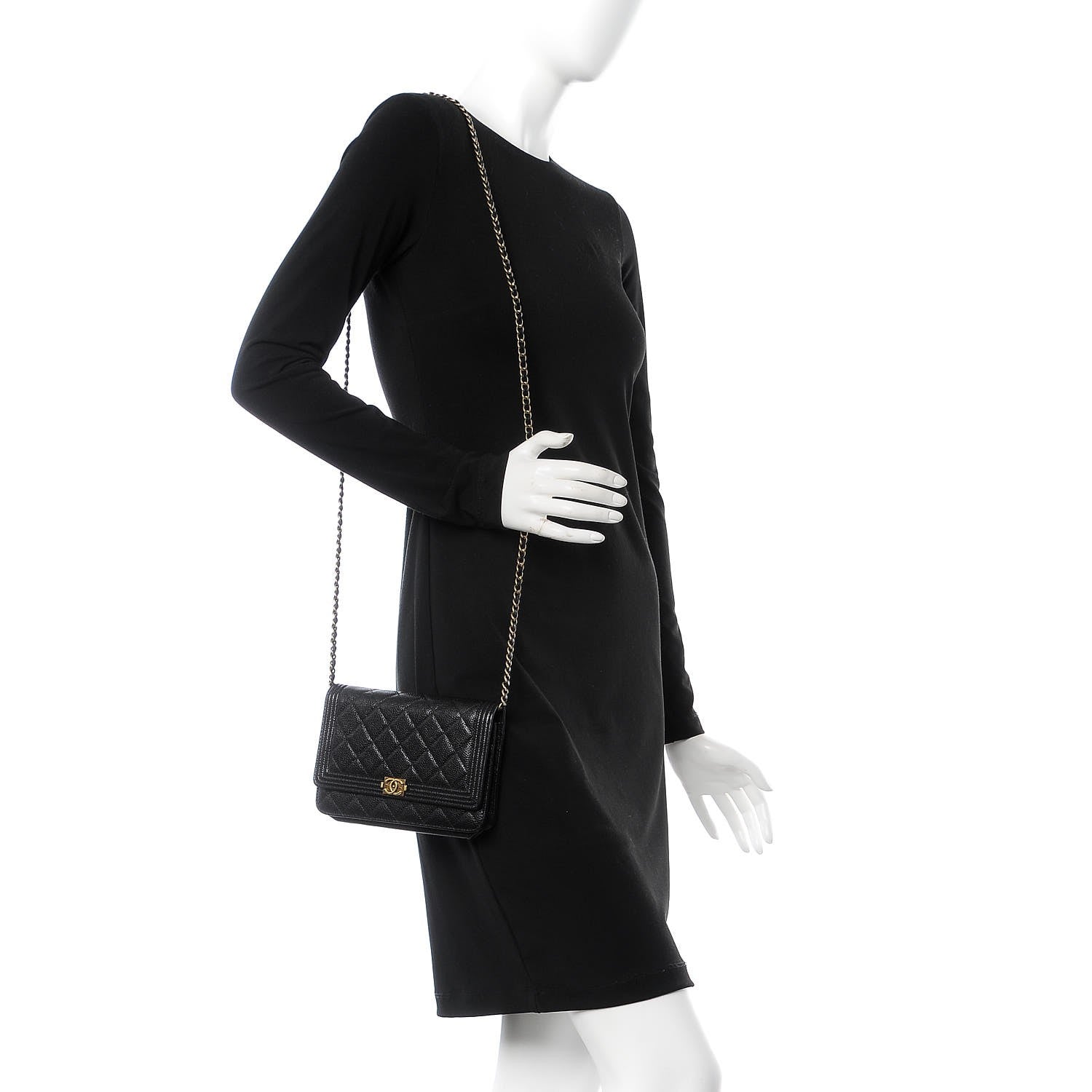 Chanel Caviar Quilted Boy Wallet On Chain WOC Black 2 of 8
