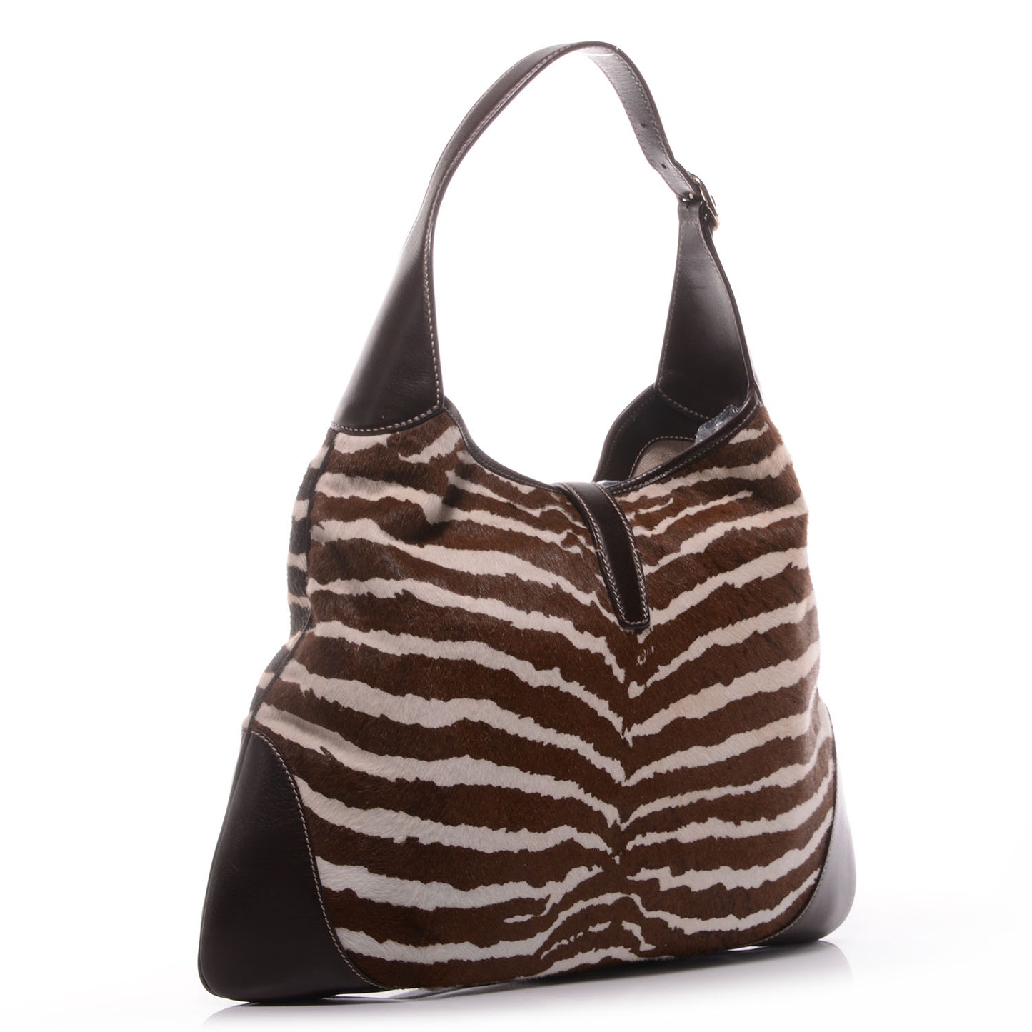 Pony Hair Zebra Print Large Jackie O Bouvier Hobo Brown