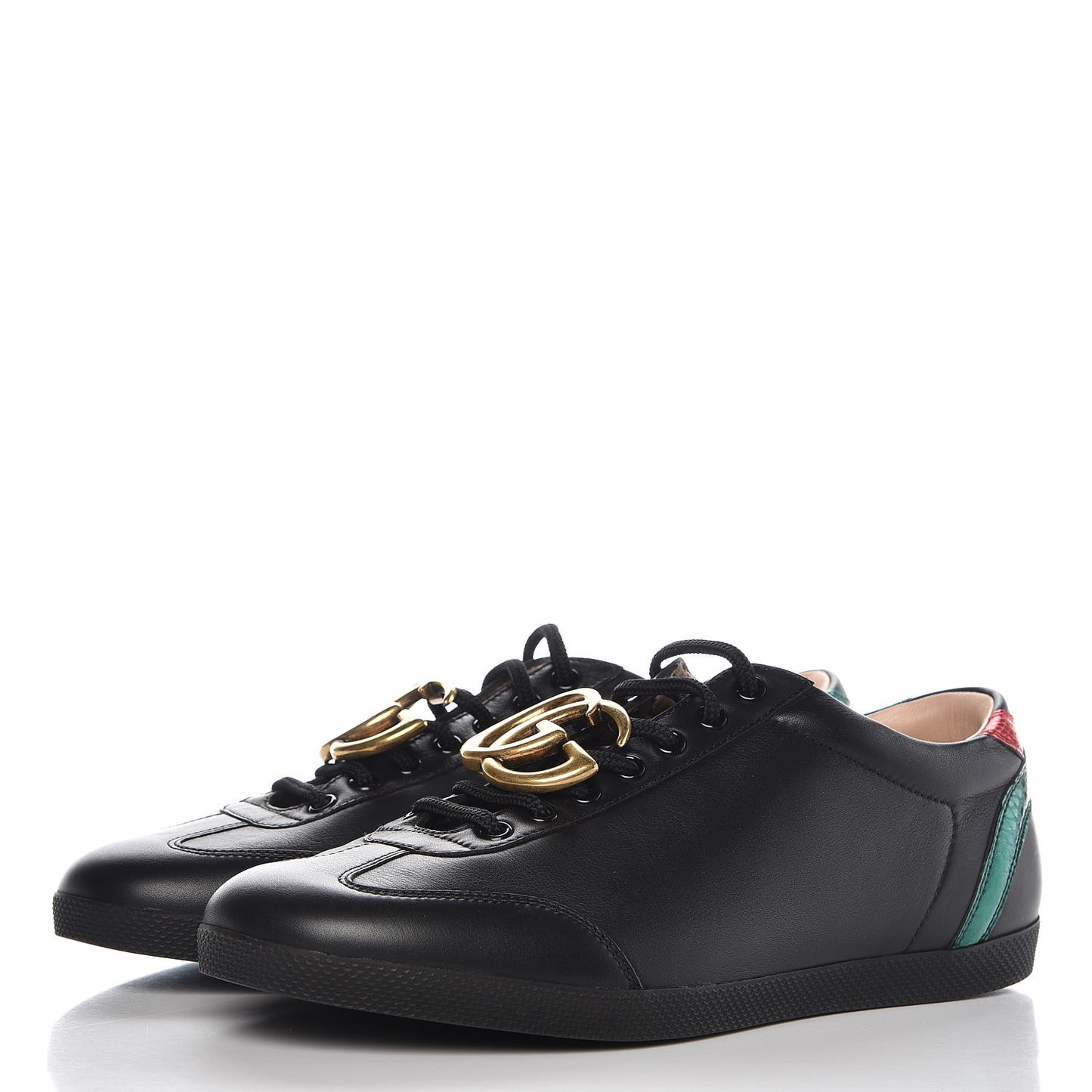 Calfskin Metallic Ayers Mens Bambi GG Sneakers 7.5 Black Red Flame Verde