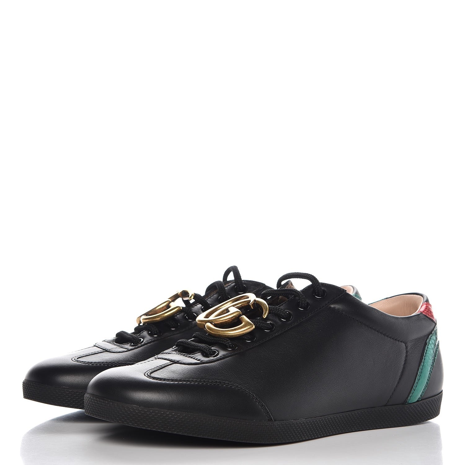 Gucci Calfskin Metallic Ayers Mens Bambi GG Sneakers 7.5 Black Red Flame Verde 3 of 9