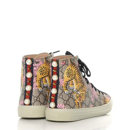 Gucci GG Supreme Monogram Bengal Pearl Womens High Top Sneakers 41.5 Beige Pink 4 of 9