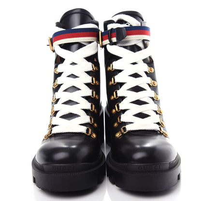 Gucci Calfskin Womens Sylvie Web Lace Up Combat Boots 40 Black 5 of 11