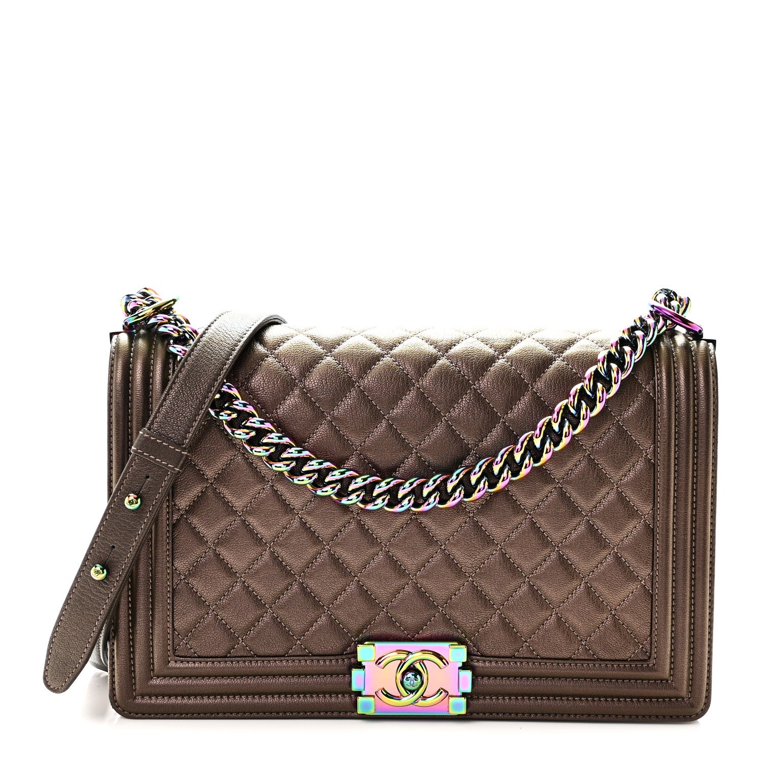 Chanel Iridescent Goatskin Quilted New Medium Boy Flap Bronze 1 of 10
