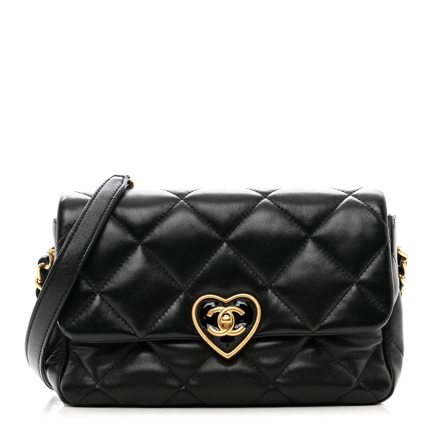Lambskin Plexiglass Quilted Coco Love Flap Black