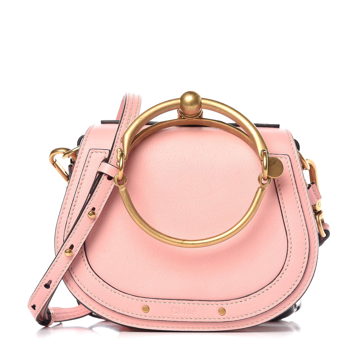 Calfskin Suede Small Nile Bracelet Bag Washed Pink