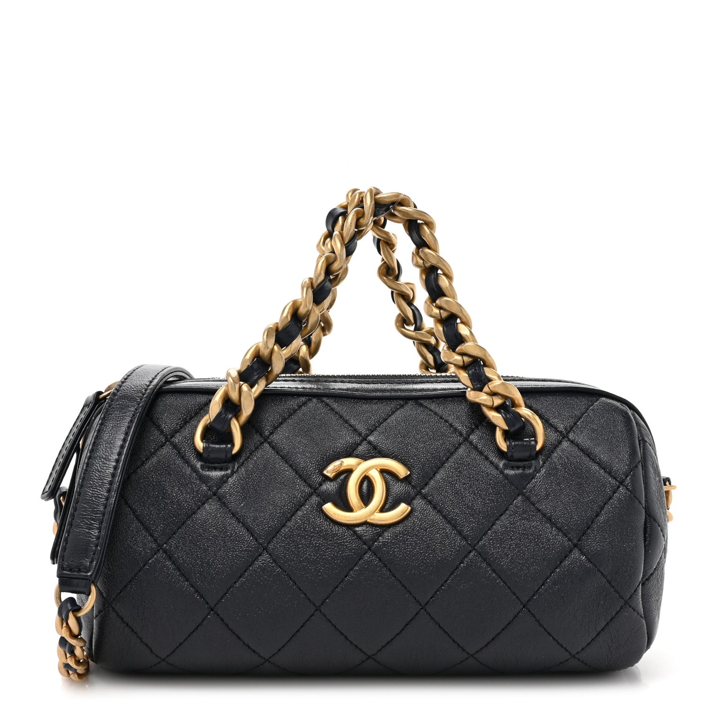 Shiny Lambskin Quilted Small Fashion Therapy Bowling Bag Navy