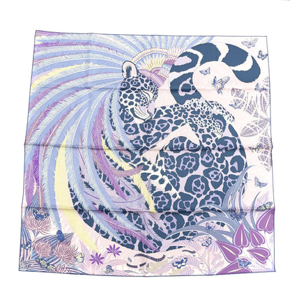 Hermes Silk Jaguar Quetzal Scarf 90 Mauve Violet Jaune Soufre 1 of 3
