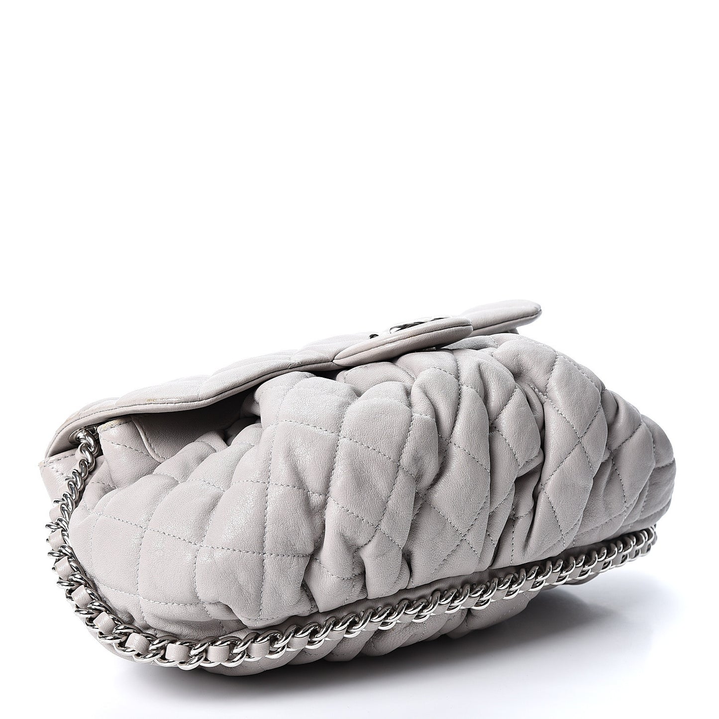 Washed Lambskin Quilted Medium Chain Around Messenger Grey