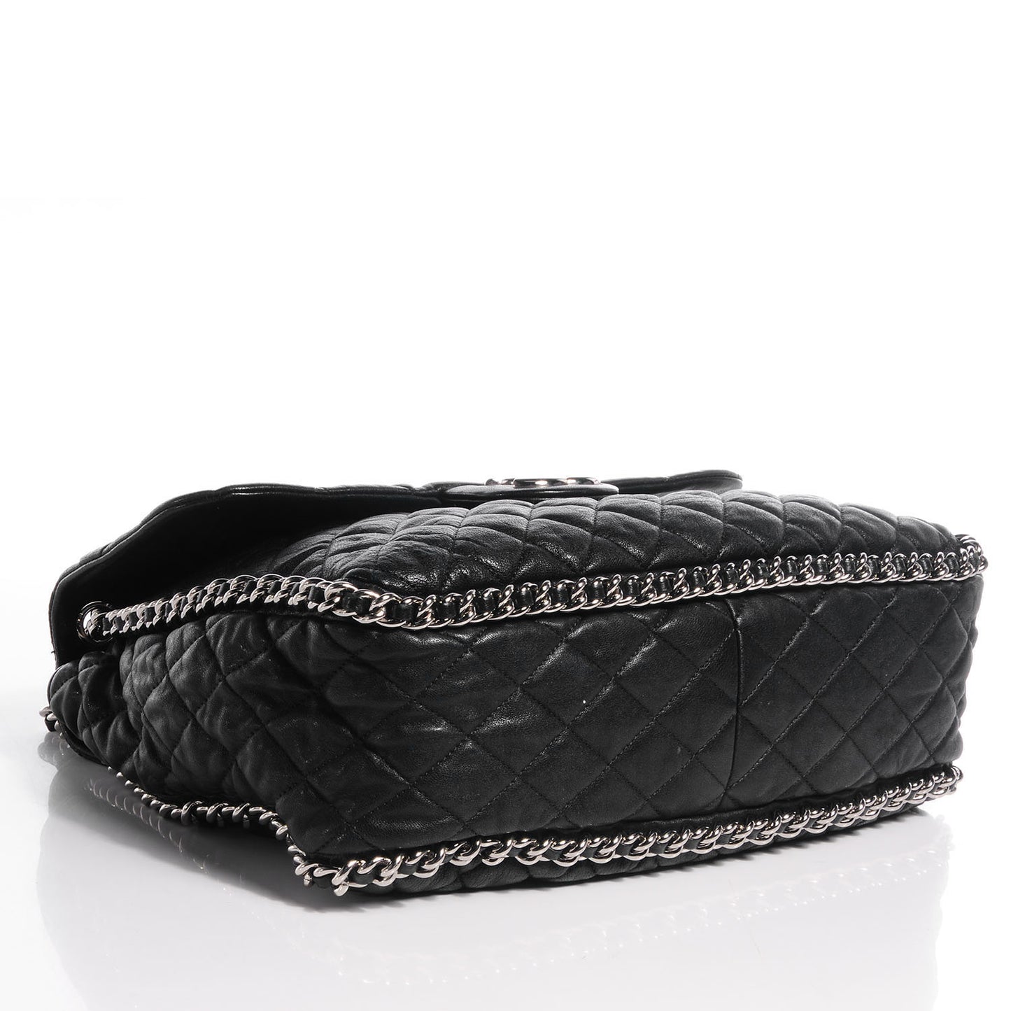Washed Lambskin Chain Around Maxi Flap Bag Black