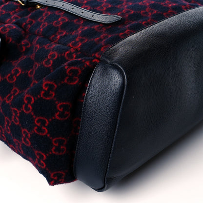 Gucci Covered Wool GG Monogram Large Double Buckle Backpack Navy Red 8 of 10