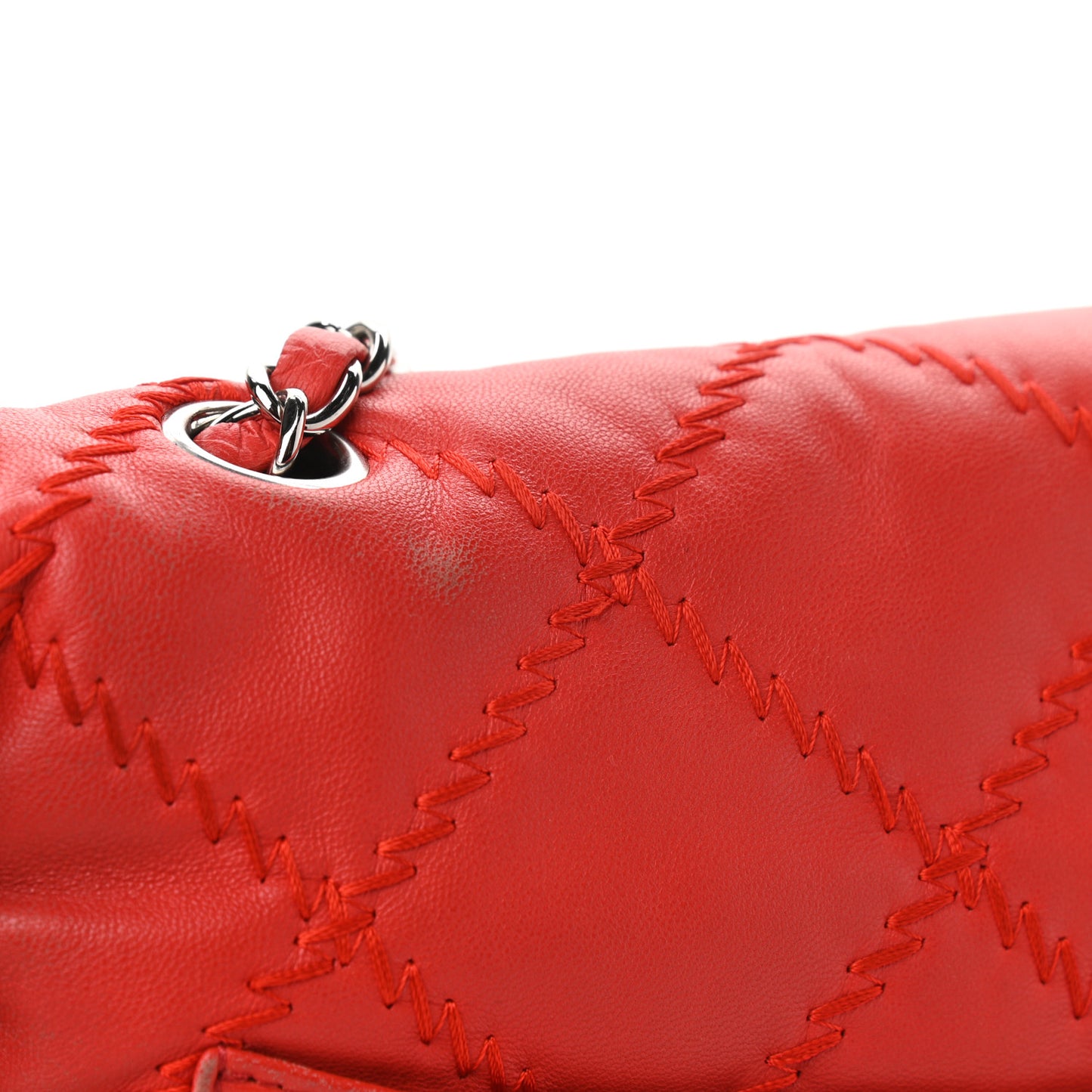 Lambskin Ultimate Stitch Maxi Flap Red