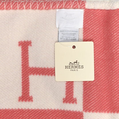 Hermes Wool Cashmere Avalon Baby Blanket Rose Airelle White 3 of 3