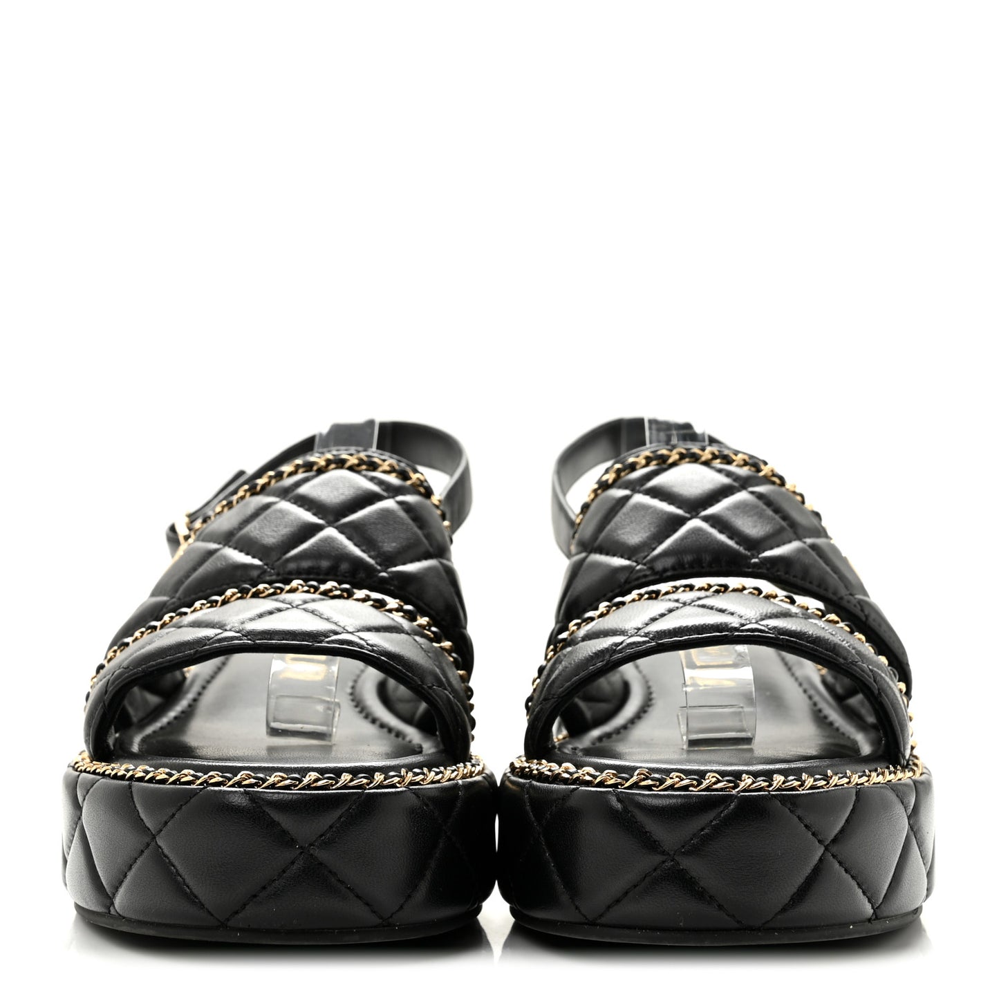 Shiny Lambskin Quilted Chain Around CC Platform Sandals 40 Black