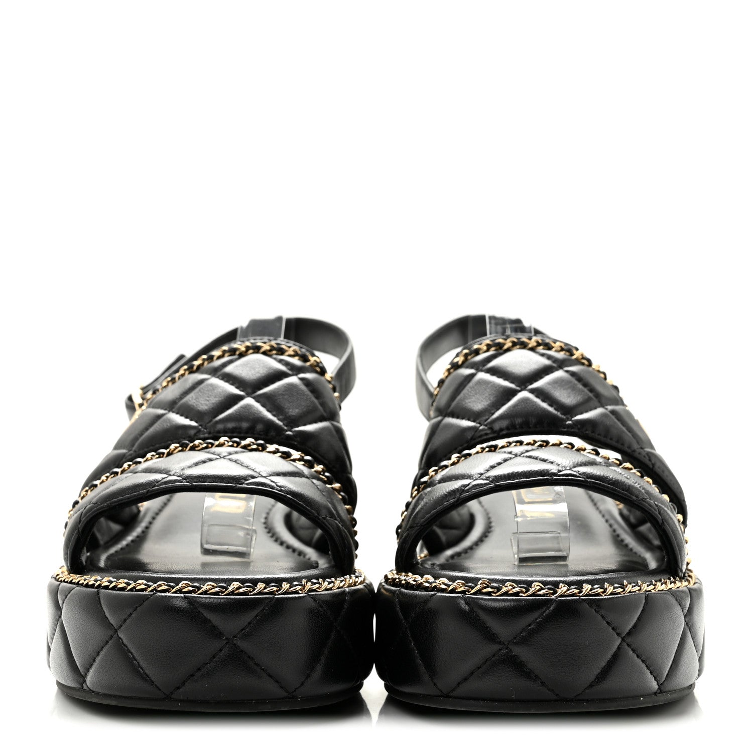 Chanel Shiny Lambskin Quilted Chain Around CC Platform Sandals 40 Black 3 of 9