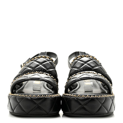 Chanel Shiny Lambskin Quilted Chain Around CC Platform Sandals 40 Black 3 of 9