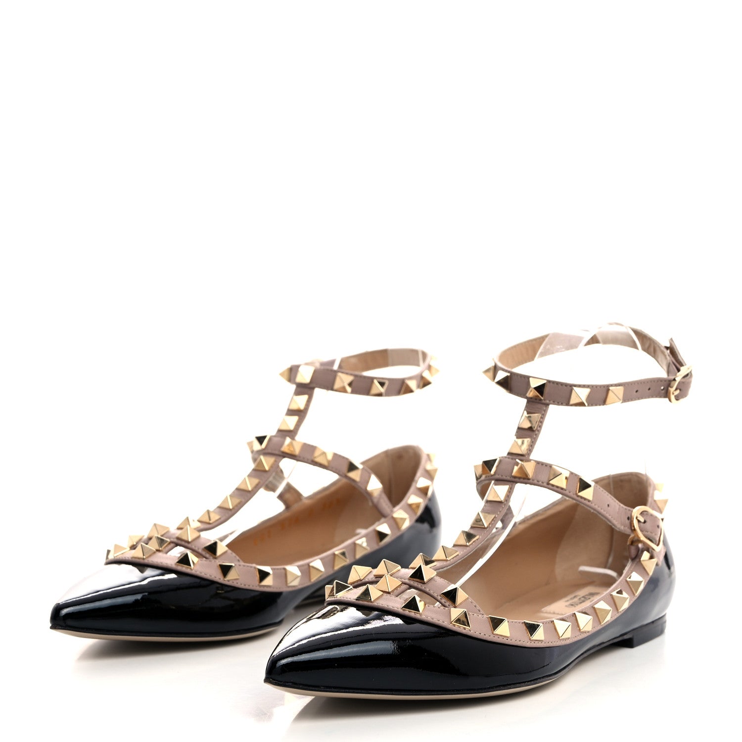 Valentino Garavani Patent Rockstud Cage Ballerina Flats 36.5 Black Poudre 3 of 9