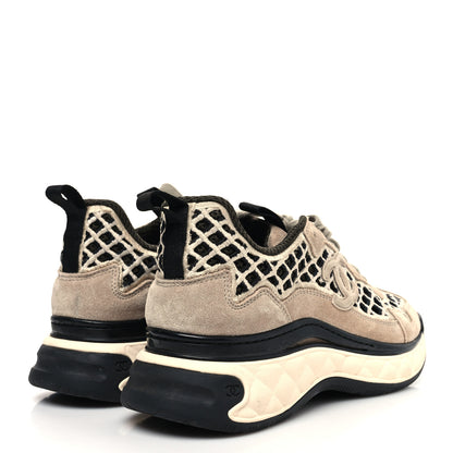 Chanel Suede Calfskin Embroidered CC Sneakers 37.5 Beige Black 4 of 8